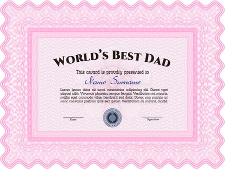 Best Father Award Template. With background. Nice design. Border, frame.