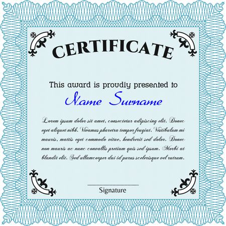 Sample Certificate. Modern design. With great quality guilloche pattern. Border, frame.