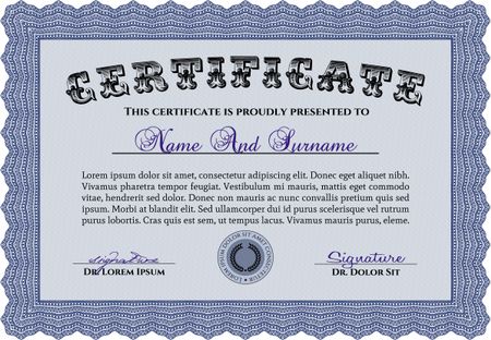 Diploma or certificate template. Complex design. With complex linear background. Money style.