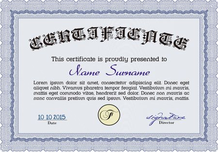Diploma. Printer friendly. Superior design. Frame certificate template Vector.