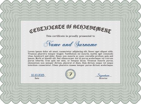 Diploma template or certificate template. Artistry design. With complex linear background. Border, frame.