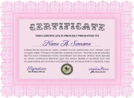 Sample certificate or diploma. Vector pattern that is used in money and certificate.With complex linear background. Beauty design. 
