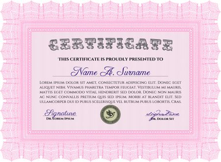 Sample certificate or diploma. Vector pattern that is used in money and certificate.With complex linear background. Beauty design.