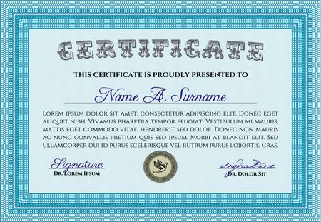 Certificate template or diploma template. Vector certificate template.With guilloche pattern. Nice design. 