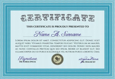 Certificate template or diploma template. Vector certificate template.With guilloche pattern. Nice design.