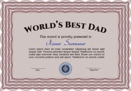 World's Best Dad Award. Good design. Printer friendly. Detailed.