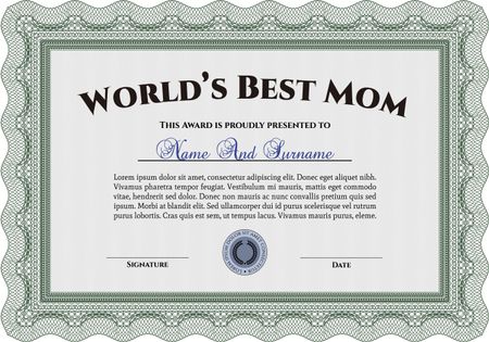 Award: Best Mom in the world. Border, frame.With guilloche pattern and background. Retro design.