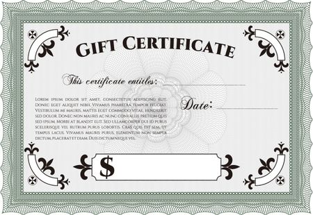 Vector Gift Certificate template. Retro design. With complex linear background. Detailed.