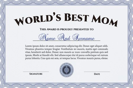 World's Best Mother Award Template. Artistry design. With complex background. Detailed.