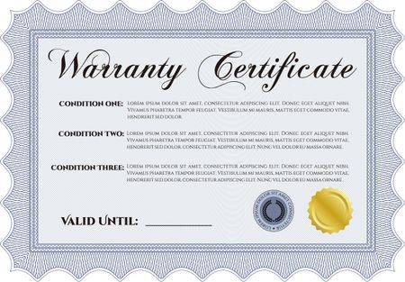 Sample Warranty. With sample text. Perfect style. Complex border design. 