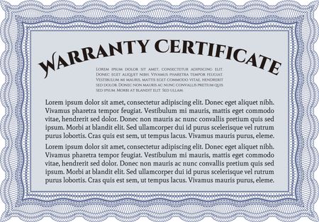 Warranty Certificate template. Complex frame. Perfect style. With sample text. 