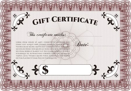 Vector Gift Certificate. With great quality guilloche pattern. Detailed.Retro design. 
