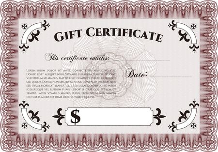 Vector Gift Certificate. With great quality guilloche pattern. Detailed.Retro design.