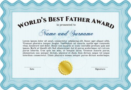 Best Father Award Template. Good design. With great quality guilloche pattern. Border, frame.