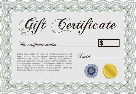 Vector Gift Certificate template. With guilloche pattern and background. Vector illustration.Superior design. 
