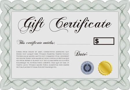 Vector Gift Certificate template. With guilloche pattern and background. Vector illustration.Superior design.