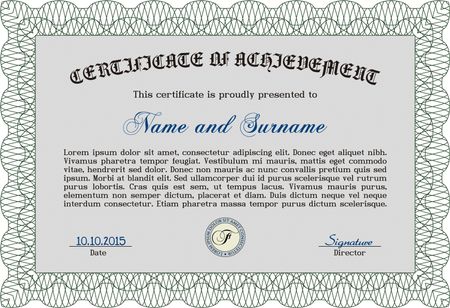 Certificate template. Retro design. Complex background. Vector pattern that is used in currency and diplomas.