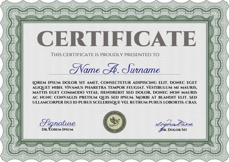 Diploma or certificate template. With linear background. Vector pattern that is used in currency and diplomas.Cordial design. 
