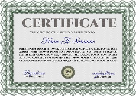 Diploma or certificate template. With linear background. Vector pattern that is used in currency and diplomas.Cordial design.