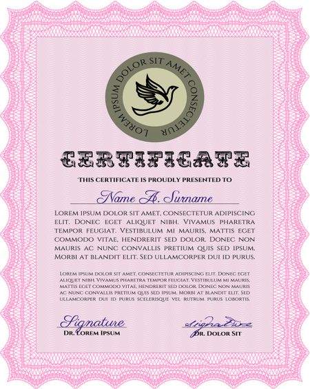 Certificate of achievement. With complex background. Vector illustration.Excellent design. 