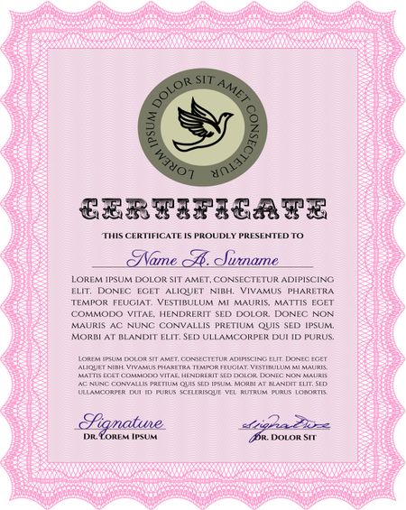 Certificate of achievement. With complex background. Vector illustration.Excellent design.