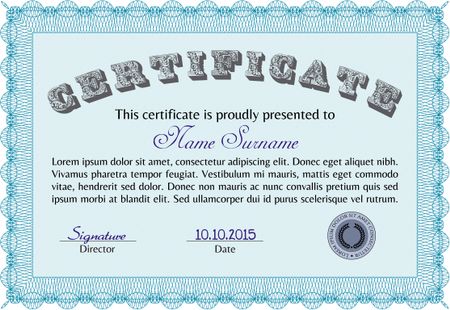 Certificate of achievement. With guilloche pattern. Vector illustration.Superior design. 
