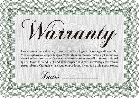 Sample Warranty. Vector illustration. With background. Complex border design. 