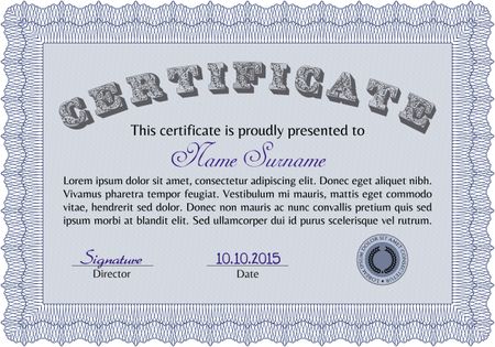 Certificate template or diploma template. Diploma of completion.Beauty design. With complex background. 