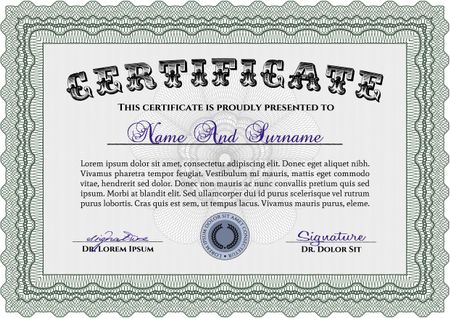 Diploma or certificate template. Superior design. Money style.Complex background. 