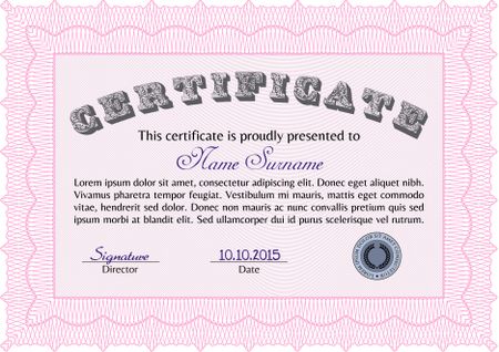 Certificate or diploma template. Easy to print. Retro design. Vector pattern that is used in money and certificate.