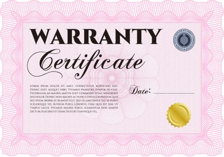 Sample Warranty certificate. Very Customizable. Easy to print. Complex frame design. 