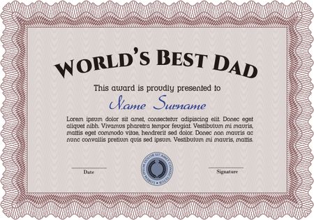 World's Best Father Award. With background. Artistry design. Border, frame.