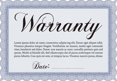 Warranty Certificate. Complex frame. Very Detailed. With sample text. 