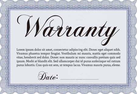 Warranty Certificate. Complex frame. Very Detailed. With sample text.