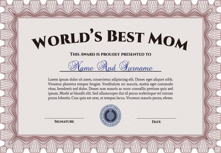 Award: Best Mom in the world. Detailed.Complex design. Printer friendly. 