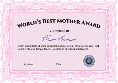 Best Mother Award Template. With complex linear background. Excellent design. Customizable, Easy to edit and change colors.