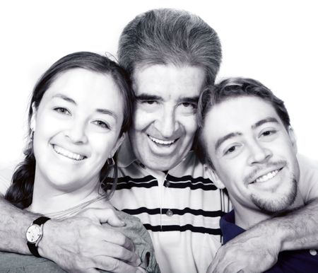 happy family portrait in monochrome over white