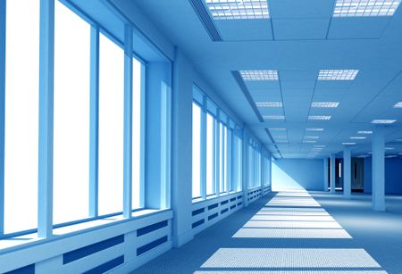 interior of an open office space in blue tones made in 3d