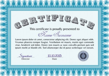 Certificate of achievement template. Border, frame.Sophisticated design. With quality background. 
