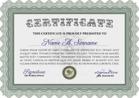 Diploma template or certificate template. Retro design. With great quality guilloche pattern. Border, frame.