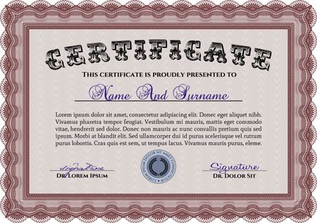 Diploma. Complex design. Easy to print. Vector certificate template.