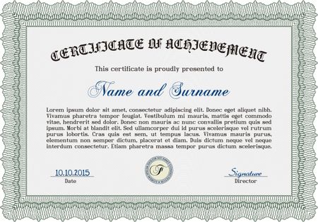Diploma. Elegant design. With complex linear background. Vector pattern that is used in money and certificate.