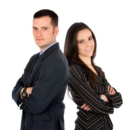 Business couple isolated over a white background