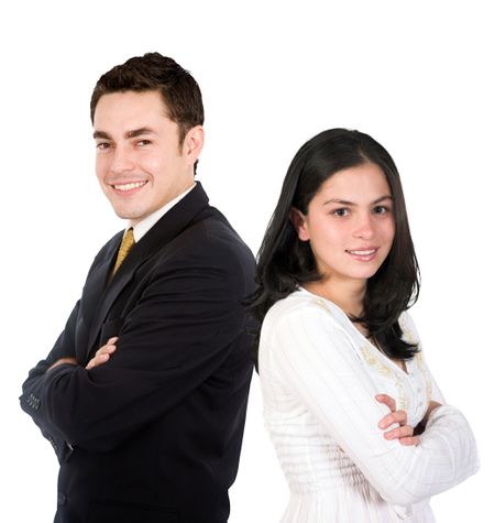 Business couple isolated over a white background