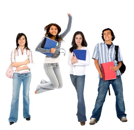 Casual group of students isolated over white