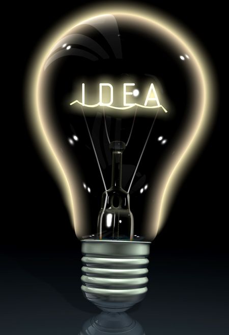 idea word written on the glowing part of the bulb