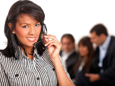 Business customer support operator woman smiling in an office