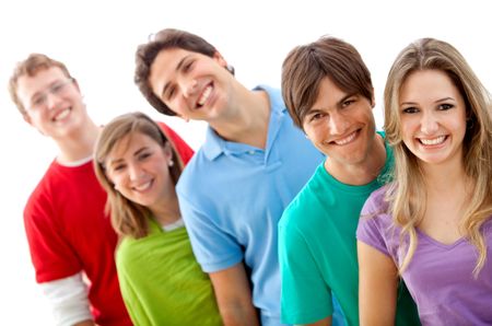 Casual group of people smiling, isolated over white