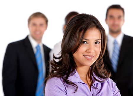 business woman leading a team isolated over white
