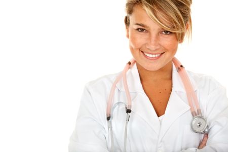 attractive young female doctor isolated with stethoscope